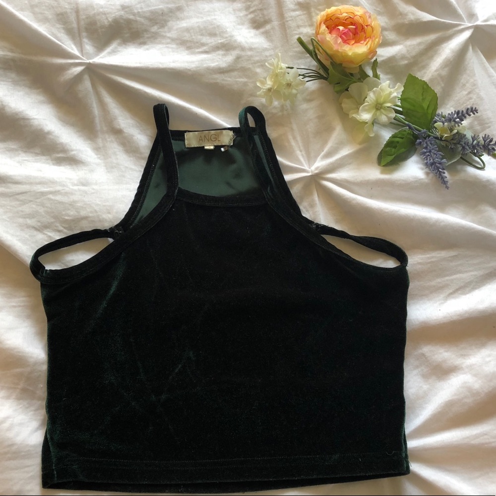 Velour deep green crop top